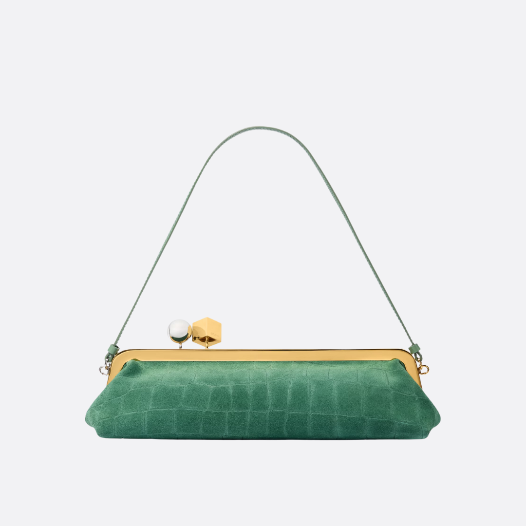 Clutch In Suede and Crocodile Embossing