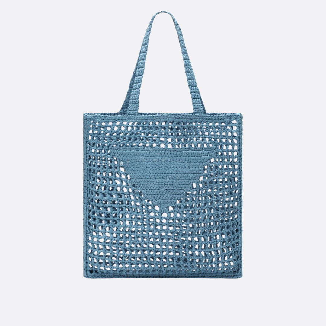 Raffia Bag and Woven Logo In Blue