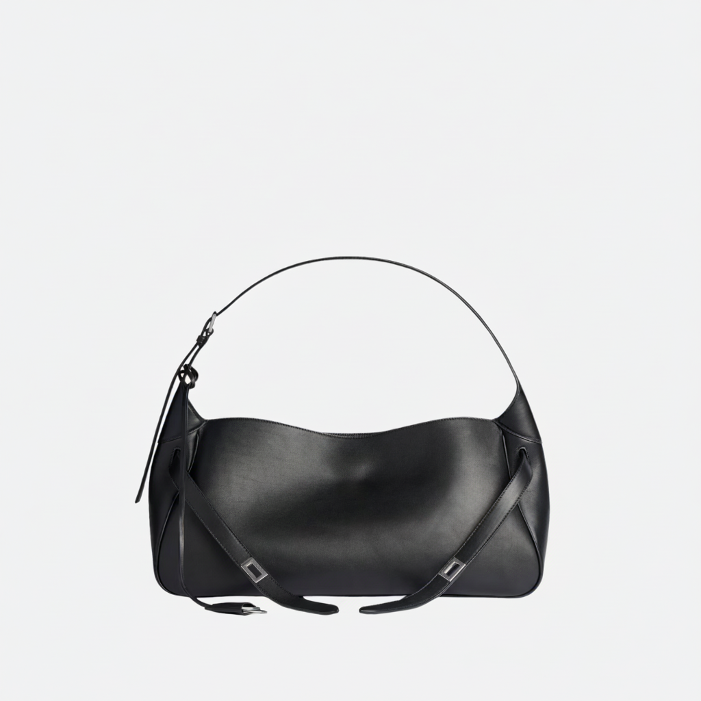 Medium Shoulder Bag In Black Calf Leather
